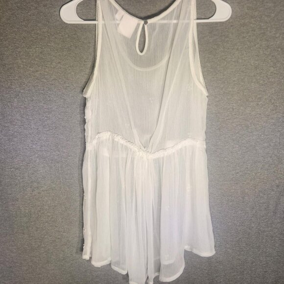 Lauren Conrad Sheer Babydoll Tank Top Floral Embroidery Keyhole - Picture 3 of 5